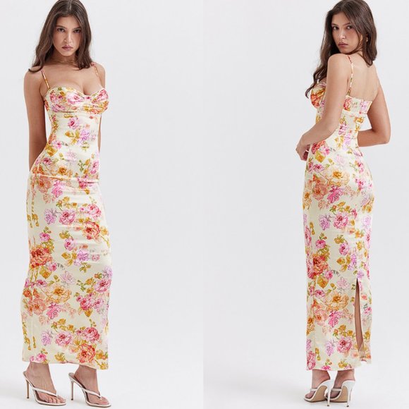 HOUSE OF CB 'Josefina' Ivory Floral Maxi Dress NWT - Picture 1 of 11